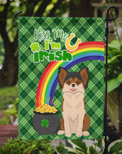 Load image into Gallery viewer, Longhaired Black and Red Chihuahua St. Patrick's Garden Flag – "Kiss Me I’m Irish" with Pot of Gold &amp; Rainbow