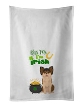 Load image into Gallery viewer, Longhaired Black and Red Chihuahua St. Patrick's Day White Kitchen Towel Set of 2 Dish Towels