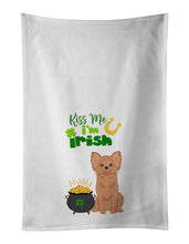 Load image into Gallery viewer, Longhaired Gold Chihuahua St. Patrick's Day White Kitchen Towel Set of 2 Dish Towels