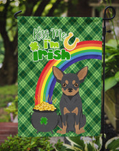 Load image into Gallery viewer, Black and Tan Chihuahua St. Patrick's Garden Flag – "Kiss Me I’m Irish" with Pot of Gold &amp; Rainbow