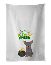 Load image into Gallery viewer, Blue and Tan Chihuahua St. Patrick's Day White Kitchen Towel Set of 2 Dish Towels