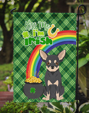 Load image into Gallery viewer, Black and Cream Chihuahua St. Patrick's Garden Flag – "Kiss Me I’m Irish" with Pot of Gold &amp; Rainbow