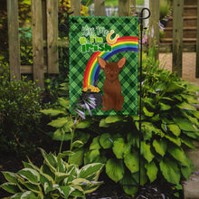 Load image into Gallery viewer, Chocolate Chihuahua St. Patrick's Garden Flag – "Kiss Me I’m Irish" with Pot of Gold &amp; Rainbow