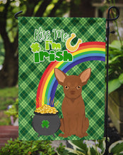 Load image into Gallery viewer, Chocolate Chihuahua St. Patrick's Garden Flag – "Kiss Me I’m Irish" with Pot of Gold &amp; Rainbow