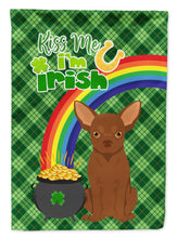 Load image into Gallery viewer, Chocolate Chihuahua St. Patrick's Garden Flag – "Kiss Me I’m Irish" with Pot of Gold &amp; Rainbow