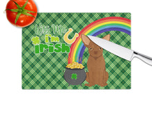Load image into Gallery viewer, Chocolate Chihuahua St. Patrick's Day Glass Cutting Boards – Durable, Decorative Kitchen Art Large