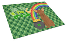 Load image into Gallery viewer, Chocolate Chihuahua St. Patrick's Day Glass Cutting Boards – Durable, Decorative Kitchen Art Large