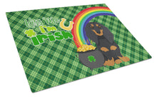Load image into Gallery viewer, Longhair Black and Tan Dachshund St. Patrick's Day Glass Cutting Boards – Durable, Decorative Kitchen Art Large