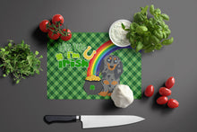 Load image into Gallery viewer, Longhair Blue and Tan Dapple Dachshund St. Patrick's Day Glass Cutting Boards – Durable, Decorative Kitchen Art Large