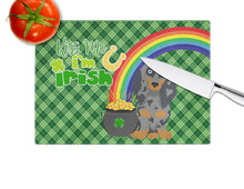 Load image into Gallery viewer, Longhair Blue and Tan Dapple Dachshund St. Patrick's Day Glass Cutting Boards – Durable, Decorative Kitchen Art Large