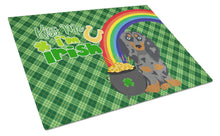Load image into Gallery viewer, Longhair Blue and Tan Dapple Dachshund St. Patrick's Day Glass Cutting Boards – Durable, Decorative Kitchen Art Large