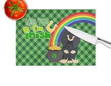 Load image into Gallery viewer, Longhair Black and Cream Dachshund St. Patrick's Day Glass Cutting Boards – Durable, Decorative Kitchen Art Large