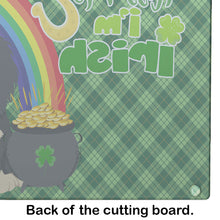 Load image into Gallery viewer, Longhair Black and Cream Dachshund St. Patrick's Day Glass Cutting Boards – Durable, Decorative Kitchen Art Large