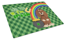 Load image into Gallery viewer, Longhair Chocolate and Cream Dachshund St. Patrick's Day Glass Cutting Boards – Durable, Decorative Kitchen Art Large
