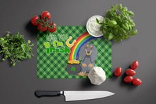 Load image into Gallery viewer, Longhair Blue and Tan Dachshund St. Patrick's Day Glass Cutting Boards – Durable, Decorative Kitchen Art Large