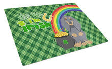 Load image into Gallery viewer, Longhair Blue and Tan Dachshund St. Patrick's Day Glass Cutting Boards – Durable, Decorative Kitchen Art Large