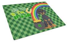 Load image into Gallery viewer, Black and Tan Dachshund St. Patrick's Day Glass Cutting Boards – Durable, Decorative Kitchen Art Large