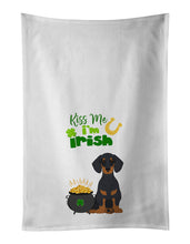 Load image into Gallery viewer, Black and Tan Dachshund St. Patrick's Day White Kitchen Towel Set of 2 Dish Towels