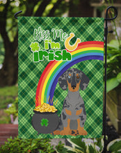 Load image into Gallery viewer, Black Dapple Dachshund St. Patrick's Garden Flag – "Kiss Me I’m Irish" with Pot of Gold &amp; Rainbow