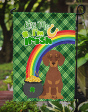 Load image into Gallery viewer, Chocolate and Tan Dachshund St. Patrick's Garden Flag – "Kiss Me I’m Irish" with Pot of Gold &amp; Rainbow