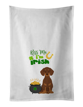 Load image into Gallery viewer, Chocolate and Tan Dachshund St. Patrick's Day White Kitchen Towel Set of 2 Dish Towels