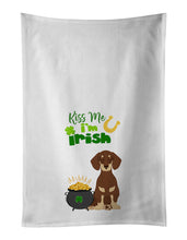 Load image into Gallery viewer, Chocolate and Cream Dachshund St. Patrick's Day White Kitchen Towel Set of 2 Dish Towels