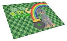 Load image into Gallery viewer, Blue and Tan Dachshund St. Patrick's Day Glass Cutting Boards – Durable, Decorative Kitchen Art Large