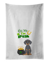 Load image into Gallery viewer, Blue and Tan Dachshund St. Patrick's Day White Kitchen Towel Set of 2 Dish Towels