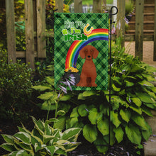 Load image into Gallery viewer, Red Dachshund St. Patrick's Garden Flag – "Kiss Me I’m Irish" with Pot of Gold &amp; Rainbow