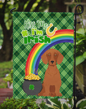 Load image into Gallery viewer, Red Dachshund St. Patrick's Garden Flag – "Kiss Me I’m Irish" with Pot of Gold &amp; Rainbow