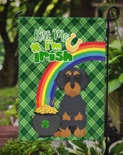 Load image into Gallery viewer, Wirehair Black and Tan Dachshund St. Patrick's Garden Flag – "Kiss Me I’m Irish" with Pot of Gold &amp; Rainbow