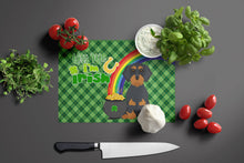 Load image into Gallery viewer, Wirehair Black and Tan Dachshund St. Patrick's Day Glass Cutting Boards – Durable, Decorative Kitchen Art Large