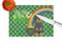Load image into Gallery viewer, Wirehair Black and Tan Dachshund St. Patrick's Day Glass Cutting Boards – Durable, Decorative Kitchen Art Large