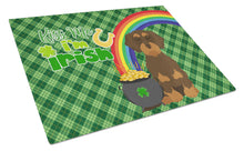 Load image into Gallery viewer, Wirehair Chocolate and Tan Dachshund St. Patrick's Day Glass Cutting Boards – Durable, Decorative Kitchen Art Large
