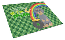 Load image into Gallery viewer, Wirehair Blue and Tan Dachshund St. Patrick's Day Glass Cutting Boards – Durable, Decorative Kitchen Art Large