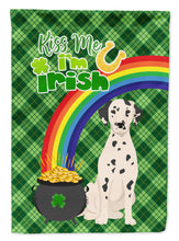 Load image into Gallery viewer, Dalmatian St. Patrick's Garden Flag – "Kiss Me I’m Irish" with Pot of Gold &amp; Rainbow