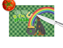 Load image into Gallery viewer, Black and Tan Doberman Pinscher St. Patrick's Day Glass Cutting Boards – Durable, Decorative Kitchen Art Large