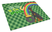 Load image into Gallery viewer, Black and Tan Doberman Pinscher St. Patrick's Day Glass Cutting Boards – Durable, Decorative Kitchen Art Large
