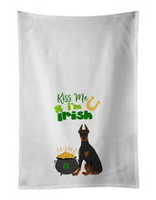 Load image into Gallery viewer, Black and Tan Doberman Pinscher St. Patrick's Day White Kitchen Towel Set of 2 Dish Towels