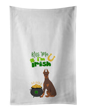 Load image into Gallery viewer, Red and Tan Doberman Pinscher St. Patrick's Day White Kitchen Towel Set of 2 Dish Towels