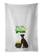 Load image into Gallery viewer, Natural Ear Black and Tan Doberman Pinscher St. Patrick's Day White Kitchen Towel Set of 2 Dish Towels