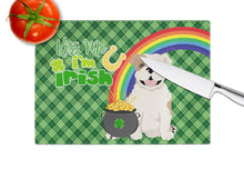 Load image into Gallery viewer, Piebald English Bulldog St. Patrick's Day Glass Cutting Boards – Durable, Decorative Kitchen Art Large