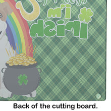 Load image into Gallery viewer, Piebald English Bulldog St. Patrick's Day Glass Cutting Boards – Durable, Decorative Kitchen Art Large