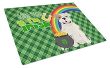 Load image into Gallery viewer, Piebald English Bulldog St. Patrick's Day Glass Cutting Boards – Durable, Decorative Kitchen Art Large