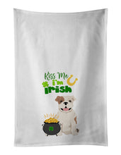 Load image into Gallery viewer, Piebald English Bulldog St. Patrick's Day White Kitchen Towel Set of 2 Dish Towels
