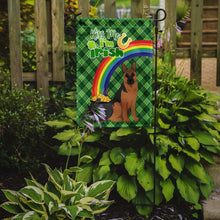 Load image into Gallery viewer, Black and Tan German Shepherd St. Patrick's Garden Flag – "Kiss Me I’m Irish" with Pot of Gold &amp; Rainbow