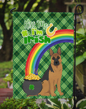 Load image into Gallery viewer, Black and Tan German Shepherd St. Patrick's Garden Flag – "Kiss Me I’m Irish" with Pot of Gold &amp; Rainbow