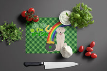 Load image into Gallery viewer, Cream Golden Retriever St. Patrick's Day Glass Cutting Boards – Durable, Decorative Kitchen Art Large