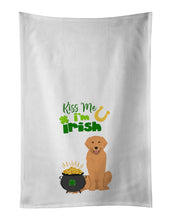 Load image into Gallery viewer, Gold Golden Retriever St. Patrick's Day White Kitchen Towel Set of 2 Dish Towels
