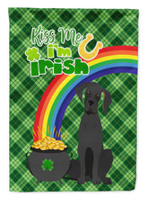 Load image into Gallery viewer, Black Great Dane St. Patrick's Garden Flag – "Kiss Me I’m Irish" with Pot of Gold &amp; Rainbow